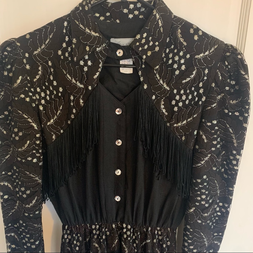 Lilia Smitty Vintage Black and Silver Fringe Western Dress